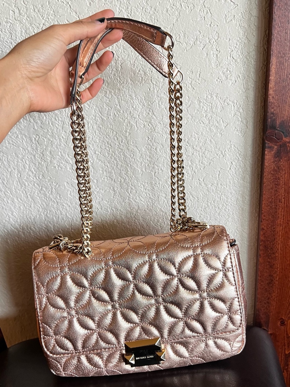 Michael Kors Metallic Rose Quilted Chain Shoulder Bag